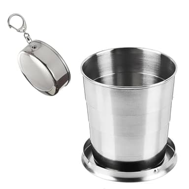 Doukesh Gobelet Pliable en Acier Inoxydable 250ML Tasse Rétractable pour Camping et Voyage (Argenté, M)