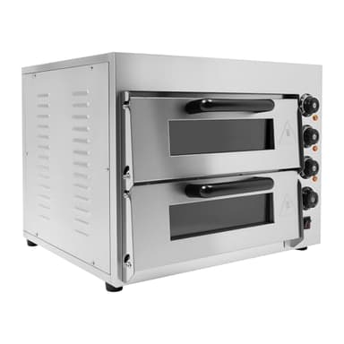 Four à pizza électrique professionnel à double étagère, 57 x 47,5 x 44 cm, 3000 W, cordiérite à 2 plaques, acier inoxydable 201, minuterie 60 min, pizza de 14 pouces, pour boutique, restaurant