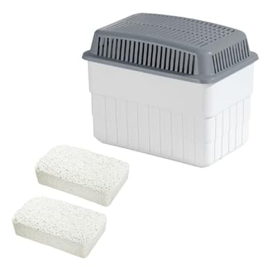WENKO Déshumidificateur avec 2 blocs de granulés de 1 kg, peut contenir jusqu'à 1,4 l d'humidité, testé en laboratoire, rechargeable, réduit les moisissures et les odeurs, 24 x 16 x 15 cm, blanc/gris