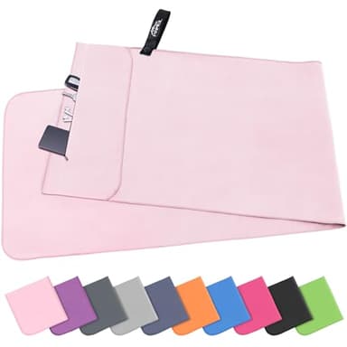 Pameil Serviette Microfibre 120 x 50 cm, Séchage Rapide & Ultra Absorbante Serviette Sport Musculation avec Poche Zippée, la Serviette de Sport et Serviette Voyage Parfaite (Rose)