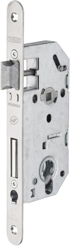 Boîtier de Serrure MONOMAX NF Axe 40 Version Cylindre - Coffre Galvanisé, Têtière Inox, Sans Gâche - Modèle Encastrable pour Porte d'Entrée - Made in France - Finition Grise - THIRARD