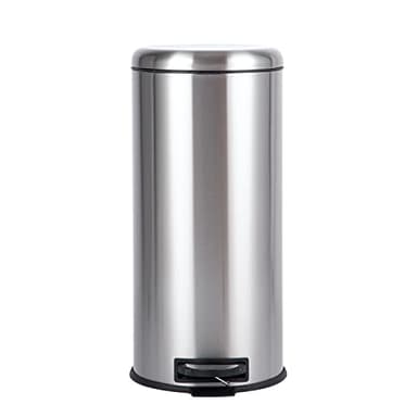 Amazon Basics Poubelle ronde à pédale, acier inoxydable, 30 L, argent, Satin