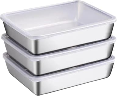 Boîtes de Conservation Alimentaire en Acier Inoxydable: 3 Pièces 25×20×5cm Boites Alimentaires en Inox, Boîte à Bento en Acier Inoxydable, avec Couvercles Hermétiques pour Cuisine, Congélateur