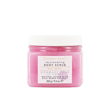 Sunday Rain Scrub Away Gommage éclaircissant pour une peau extra lisse et douce, végétalien et sans cruauté envers les animaux avec extrait de baie d'açai riche en vitamines, 265 g