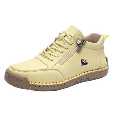 Generisch Chaussures en cuir pour femme - Automne et hiver - Coutures faites à la main - Bottes à lacets - Chaussures pieds nus avec fermeture éclair - Antidérapantes - Chaussures à plateforme