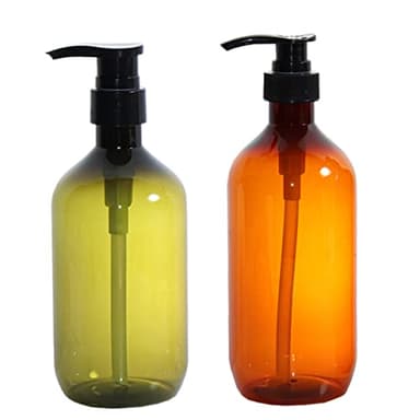 CLISPEED Lot De 2 Distributeurs De Shampoing Et Savonnette 500 ML Bouteilles Pet Teintées Marron Et Vert Rechargeables pour Salle De Bain Et Voyage
