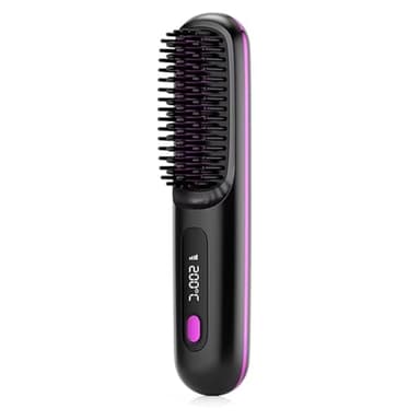 Brosse Chauffante Glow Wave for Cheveux Courts, Brosse Lissante Portable Sans Fil Et Légère 2025 for Les Voyages Et Le Quotidien, 3 Réglages De Chaleur, écran LED, Chauffage Rapide(Black)
