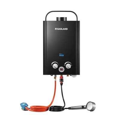 GASLAND BE158B Chauffe-eau à Gaz 6L 30/37mbar, Système de Douche Chaude Sans Réservoir Avec Poignée Portable, Chauffe-eau GPL Instantané pour la Douche de Camping-car Road Trip Hot Tap Lpg Shower