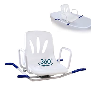 Mobiclinic, Chaise Pivotant 360º pour Baignoire, Tabouret Douche pour Personnes âgées ou handicapées, Siège pivotant, Barres sécurité latérales, Hauteur réglable, Antidérapants, Blanc, Lago