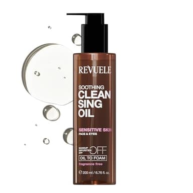 REVUELE Huile Nettoyante Apaisante – Démaquillant Visage & Yeux pour Peaux Sensibles, Huiles Naturelles, Élimine Maquillage, Sébum et Résidus Solaires, Hydrate et Apaise, 200 ml