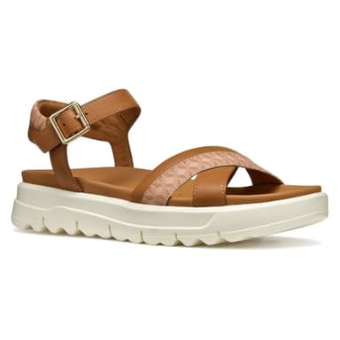 Geox Femme D XAND 2.1S B Sandale Plate, Camel/Nude, 38 EU
