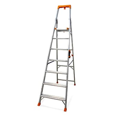 KELI - Échelle Pliable, Escabeau, Marchepied, Fabriqué en Aluminium, Qualité Professionnelle, Poignée de Transport Confort, Porte Outils ABS (7 Marches (Travail à 3,61m))