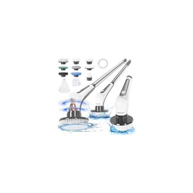 Homtronics Brosse Électrique Nettoyage Rechargeable USB sans Fil, Electric Spin Scrubber, avec Tige Télescopique et 9 Têtes Interchangeables pour Salle de Bain