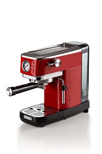 Ariete Espresso Slim Metal 1381, Machine à Café avec Manomètre, Compatible avec Café en Poudre et Dosettes ESE, 15 Bar Max, Filtre 1 ou 2 Tasses, Buse Cappuccino, 1300W, Rouge