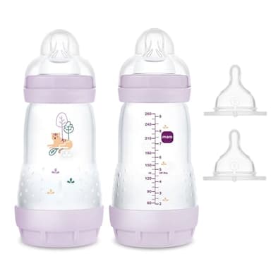 MAM Sparset III Kit de Démarrage Anti-coliques Avec Flacon et Biberon 260 ml + 2 tétines 0 Idéal pour le lait maternel et la pré-nourriture