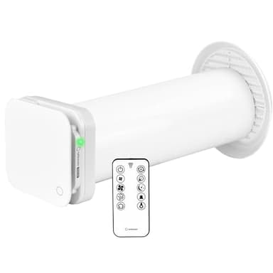 Turbionaire Trend HRV Unite de VMC Décentralisée à flux alternatif, Récupérateur de Chaleur Céramique, Capteur d'Humidité, Télécommande, Minuterie, 8 Vitesses, 100 mm, Silencieuse, Garantie 3 ans