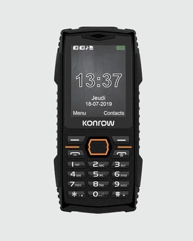 Konrow Stone Plus - Téléphone Portable Incassable Antichoc Certifié IP68 - Écran 2,4'' - Double Sim - Réseau 2G - 32Mo + 32Mo RAM - Longue Autonomie - Appareil Photo, Bluetooth, Radio et Lampe - Noir