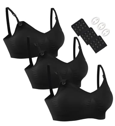 HOFISH Soutien-Gorge d'allaitement maternité rembourré sans Armature à Bonnets complets pour Femmes, Lot de 3 (Noir), Taille XL.