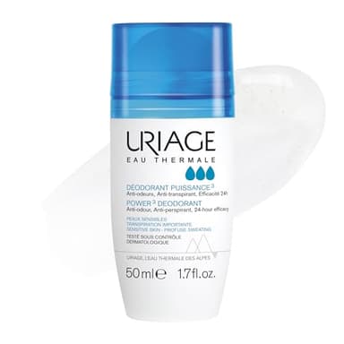 Uriage Déodorant Power 3 - Anti-Odeurs et Anti-Transpirant - Efficacité 24H contre la Transpiration Excessive - Pas de Traces Blanches et Jaunes - Parfum Frais, Unisexe - Roll-on Sans Alcool - 50ml