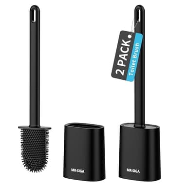 MR.SIGA Lot de 2 Brosses Toilettes WC avec Supports, Brosse WC Silicone, Balai Toilette WC Suspendu pour Salle de Bain, Noir