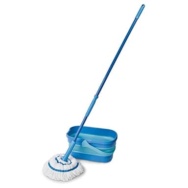 Spontex Kit Balai serpillère & seau ultra-compact Twist Mop - Franges en microfibre avec système d’essorage intégré - Seau rétractable de 10L - Nettoie les sols stratifiés, planchers et carrelages