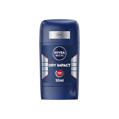 NIVEA MEN - Stick Masculin Dry Impact - Déodorant Homme 72H Anti-Transpirant Aisselles - Anti-Bactérien & Séchage Rapide - 0% Alcool - Peaux Sensibles - 50 ml