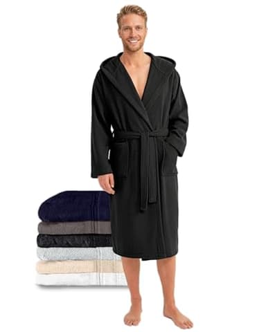 Twinzen Peignoir de Bain Homme 100% Coton - Eponge, Doux, Absorbant, Certifié Oeko-Tex - Noir Taille XL