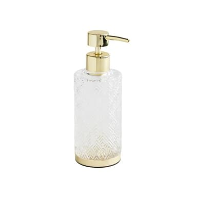 home&you - Distributeur de Savon Ventoso, 19x7x7cm, 300ml, en Verre et Plastique, pour Salle de Bain, Cuisine, Lotion, Vaisselle, shampoing, Gel Douche, Accessoire élégant - Doré Clair