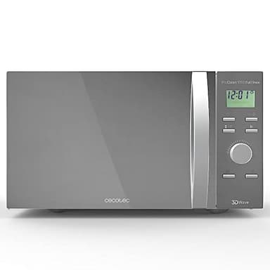 Cecotec Four à micro-ondes ProClean 9110 FullINOX avec grill 1000 W, 30 litres, 5 niveaux de puissance, 8 programmes, minuterie de 60 minutes, revêtement Ready2Clean, design avant miroir