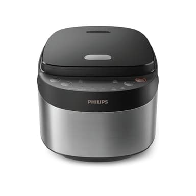 Philips Cuiseur de riz série 3000 - Compact 0,85 L, 8 menus automatiques, cuve antiadhésive à 4 couches, cuisson rapide en 30 minutes, design noir et argent (HD3093/80)