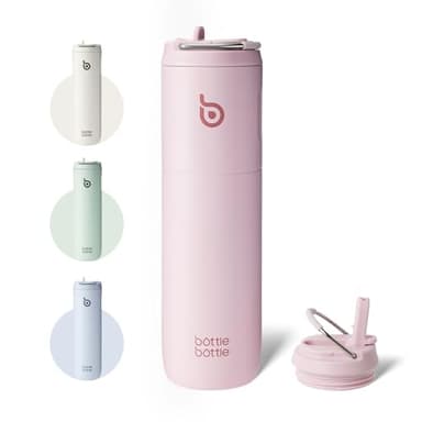 BOTTLE BOTTLE Gourde isotherme avec couvercle à paille et poignée, en acier inoxydable à double paroi sous vide, anti-fuite, sans BPA, pour sport, voyage, salle de sport - Rose clair, 710 ml