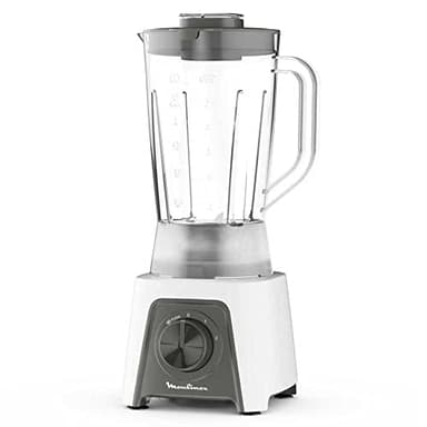 Moulinex Blendeo+ LM2C01 Mélangeur de verre 450 W, capacité de 1,5 L, acier inoxydable, mixeur 2 vitesses, pique à glace, lames résistantes Zelkrom, verrouillage intelligent