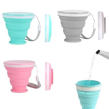 ZFRITP Lot De 3 Gobelet Pliable, Gobelet Retractable, Tasse Pliable En Silicone 200ml, Réutilisable Avec Couvercle - Pour Pique-Nique/Campings/Randonnée En Plein Air/Voyage