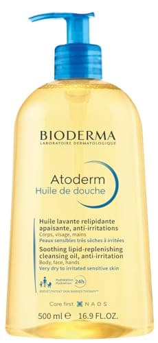 BIODERMA Atoderm Huile de douche - Nettoyant apaisant et anti-irritations - Confort immédiat dès utilisation et 24 h d’hydratation - Peaux sensibles très sèches à irritées - Flacon pompe 500 ml