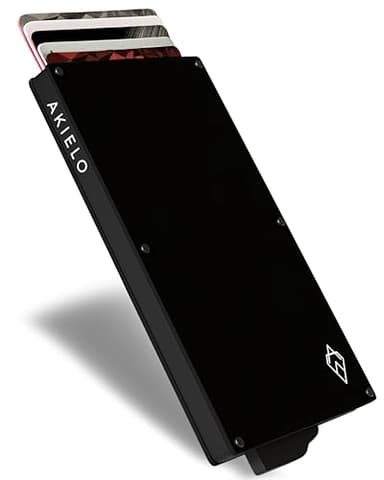 AKIELO Porte Cartes RFID Blocage avec Coffret Cadeau – Portefeuille Homme Minimaliste – Protection Carte Bancaire sans Contact (Alpha - Édition Noir)