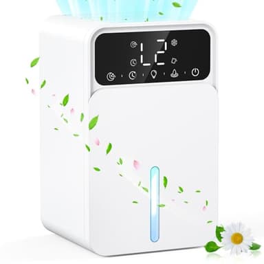 Deshumidificateur d' air, Deshumidificateur Electrique 1500ML, Portable et Ultra Silencieux, avec Dégivrage Automatique, LED 7 Couleurs, 2-12H Minuteur & Arrêt Automatique-Blanc