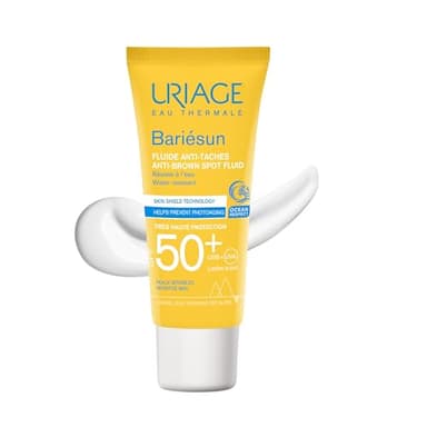 Uriage Bariesun Fluide Anti-Taches Brunes SPF50+ - Vitamine C et E - Très Haute Protection UVA/UVB & Lumière Bleue - Aide à Estomper les Taches Brunes - Sans Résidus Blancs - Sans Parfum - 40 ml