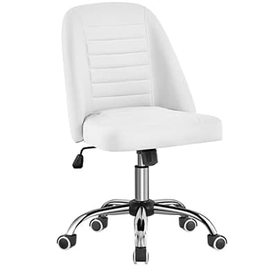Yaheetech Chaise de Bureau à Dossier Moyen Chaise d'ordinateur en Similicuir à roulettes Base en Métal Chromé Assise Réglable en Hauteur Siège Moderne Blanc