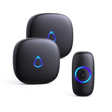 SECRUI Sonnette Sans Fil Exterieur Etanche, Doorbell Avec 2 Récepteurs + 1 Émetteur À Pile, 58 Mélodies Carillon, 5 Niveaux Volume 120 dB, LED, 300m Longue Portée Sonette Pour Maison,Appartement, Noir