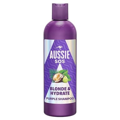Aussie SOS Blonde Hydrate Shampooing Violet 500ml Pour Cheveux Décolorés, Mèches et Gris, Neutralise les Reflets Jaunes, Booste Brillance, Douceur et Éclat