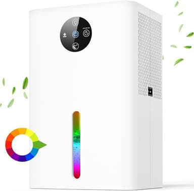 Déshumidificateur d air 1.8L,Electrique Portable Arrêt Automatique, Minuterie 6/8/10h,déshumidification Efficace,Silencieux,Résistance à La Moisissure,Lumière7 LED Couleur,Chambre,Bain, Armoire