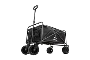 Chariot de Plage Pliable, Chariot de Jardin, Chariot de Transport à roulettes Tout Terrain Poignée Réglable Charrette pour Extérieur Camping Pique-Nique BBQ Solide (Noir)