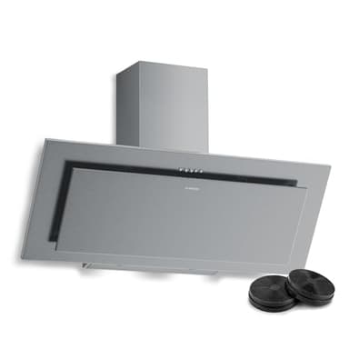 Klarstein Athena Hotte Aspirante 90 cm - Hotte Décorative Inclinée, 404 m³/h, LED, 3 Vitesses, A+++, Filtre Charbon, Recyclage & Évacuation, Design Moderne, Silencieuse, Cuisine, Acier inoxydable