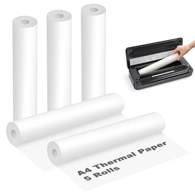 5 Rouleaux Papier Thermique A4, Papier Imprimante Thermique pour Impression de Documents, Pages Web et Photos, Papier pour Imprimante Thermique Séchage Rapide, Sans BPA
