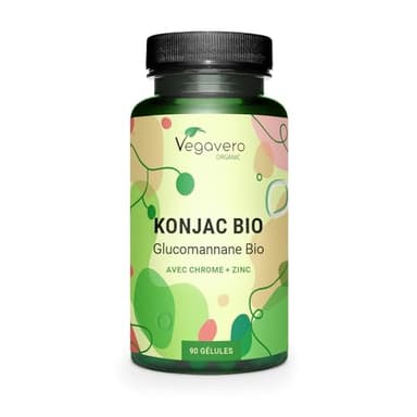 Konjac BIO 4210 mg | Avec 95% Glucomannane + Zinc et Chrome | Dosage Elevé | 90 Gélules | Vegan & Sans Additifs | Vegavero®