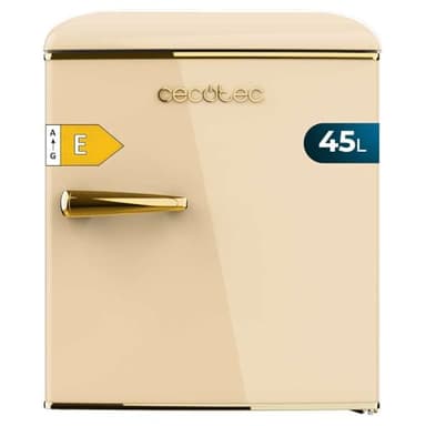 Cecotec Mini Frigo Bolero CoolMarket TT Origin 45 Beige E. Réfrigérateur Hauteur 55cm et Largeur 44,7cm, Classe Énergétique E, Bac à Glace et Poignée Chromée, Beige