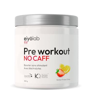 Pre Workout sans Caféine ni Créatine | Citrulline Kyowa et BCAA instantanés | Électrolytes pour Hydratation Optimale | L-Arginine + Bêta Alanine & Taurine | 300g de Poudre Fraise Citron | Eiyolab