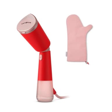 Philips Défroisseur à Main 5000 Séries - Steamer 1300W, Vapeur 24g/min, Réservoir 120ml, prêt en 35sec, plaque chauffante, modes Éco & Max, pochette, Léger 720g, rouge orangé (STH5020/20)