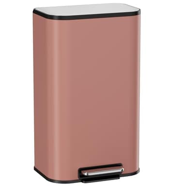 Clevich Poubelle de 30 l, avec corps en acier et fonction Soft-Close, couvercle avec surface en acier inoxydable, seau intérieur amovible et pédale de pied, pour cuisine, salon et bureau, rose