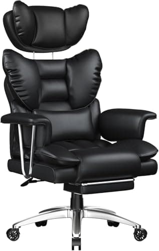 naspaluro Chaise Bureau Ergonomique à Hauteur Réglable,Fauteuil de Bureau avec Repose-Pieds Télescopique,Lombaire&Appui,Soutien Lombaire,Dossier Inclinable,PU Cuir,Noir